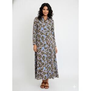 NWT La Ligne Silk Long Carl Maxi Shirtdress Printed Blue Green Floral XS $395